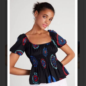 NWT Kate spade black multi firework floral riviera smocked top - xs